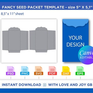 Fancy Seed Packet Template, Envelope Template, Png, Svg, Dxf, Eps, Canva, Label, Wrapper, Cut File, Cricut, Silhouette, Sublimation, Digital