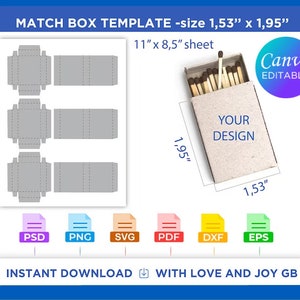 Matchbox Template, Svg, Png, Dxf, Eps, Canva, Label, Wrapper, Cut File, Cricut, Silhouette, Sublimation, Printable, Digital, Diy, Gift