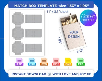 Matchbox Template, Svg, Png, Dxf, Eps, Canva, Label, Wrapper, Cut File, Cricut, Silhouette, Sublimation, Printable, Digital, Diy, Gift