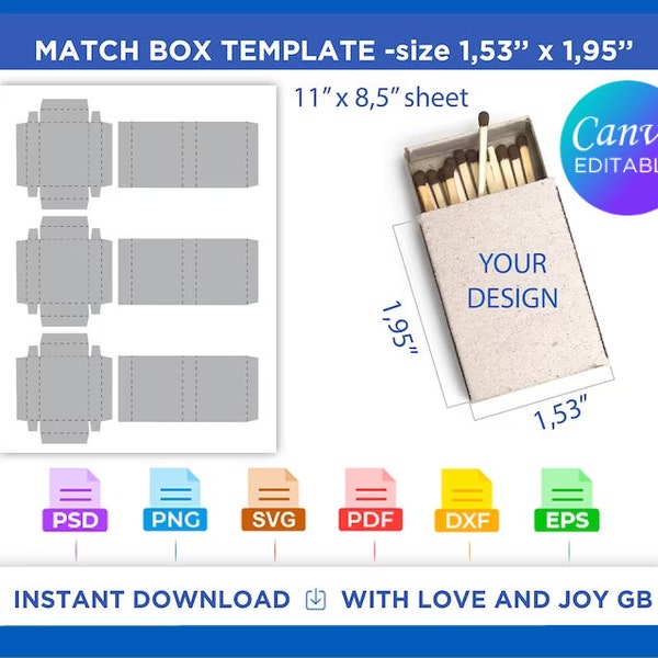 Streichholzschachtel Vorlage, SVG, Png, Dxf, Eps, Canva, Etikett, Verpackung, Schnittdatei, Cricut, Silhouette, Sublimation, Druckbar, Digital, DIY, Geschenk