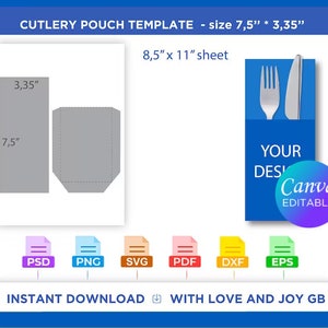 Cutlery Pouch Set Holder Template, Png, Svg, Dxf, Eps, Pdf, Diy, Gift, Cut File, Label, Wrapper, Canva, Notion, Cricut, Sublimation, Print