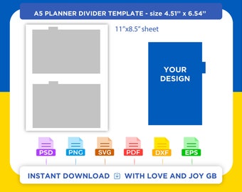 A5 Planner Divider Template, Svg, Png, Dxf, Eps, Label, Wrapper, Canva, Cricut, Silhouette, Cut File, Sublimation, Printable, Digital, Diy