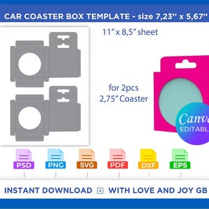 Modelo de caixa de pacote de porta-copos de carro, Svg, Png, Dxf, Eps, etiqueta, invólucro, Canva, Cricut, silhueta, arquivo de corte, sublimação, para impressão, faça você mesmo, presente