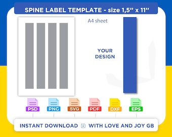 Book Spine Template, Svg, Png, Dxf, Eps, Pdf, Psd, Ai, Wrapper, Label, Canva, Cricut, Silhouette, Sublimation, Printable, Digital, Gift, Diy