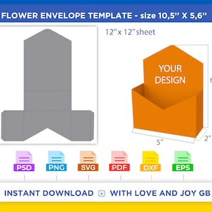 Flower Envelope Box Template, Svg, Png, Dxf, Eps, Label, Wrapper, Canva, Cricut, Silhouette, Cut File, Sublimation, Printable, Digital, Gift