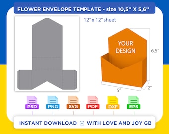 Flower Envelope Box Template, Svg, Png, Dxf, Eps, Label, Wrapper, Canva, Cricut, Silhouette, Cut File, Sublimation, Printable, Digital, Gift