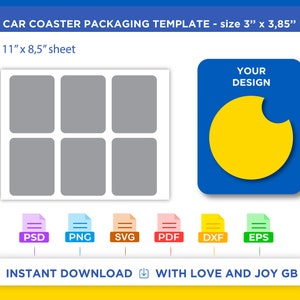 Car Coaster Package Template, Png, Svg, Dxf, Eps, Label, Wrapper, Cut file, Canva, Cricut, Silhouette, Sublimation, Printable, Digital, Gift