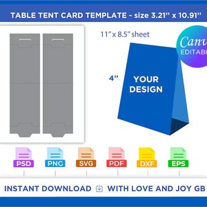 Table Tent Card Template, Png, Svg, Dxf, Eps, Label, Wrapper, Cut file, Canva, Cricut, Silhouette, Sublimation, Printable, Digital, Download