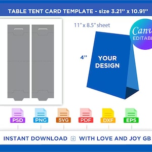 Table Tent Card Template, Png, Svg, Dxf, Eps, Label, Wrapper, Cut file, Canva, Cricut, Silhouette, Sublimation, Printable, Digital, Download