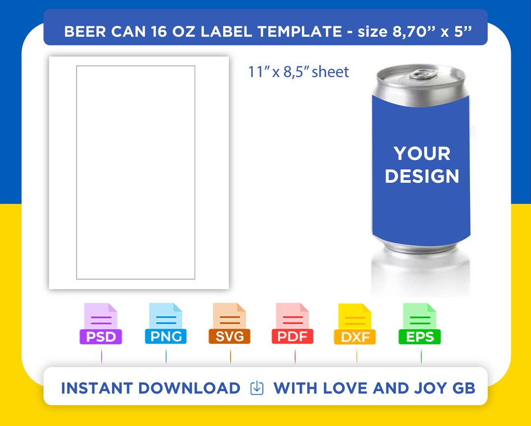 Beer Can Template Svg Png Dxf Eps Pdf Label Wrapper Etsy