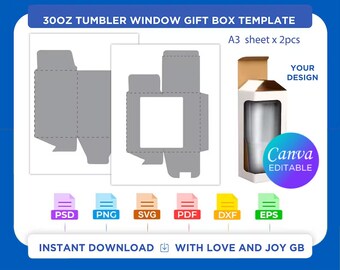 Cardboard Tumbler Box Template, Svg, Png, Dxf, Eps, Label, Wrap, Canva, Cricut, Silhouette, Cut File, Sublimation, Printable, Digital, Gift