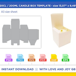 Candle Box Template, Svg, Png, Dxf, Eps, Label, Wrapper, Canva, Cricut, Silhouette, Cut File, Sublimation, Printable, Digital, Diy, Gift