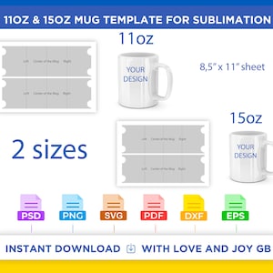 Full Wrap Mug Template, Svg, Png, Dxf, Eps, Label, Wrapper, Canva, Cricut, Silhouette, Cut File, Sublimation, Printable, Digital, Diy, Gift
