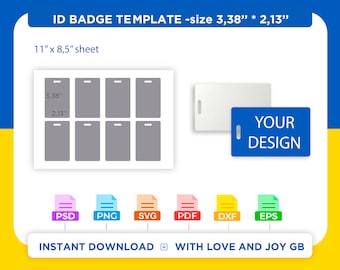 ID Badge Template, Svg, Png, Dxf, Eps, Label, Wrapper, Canva, Silhouette, Cricut, Cut File, Sublimation, Printable, Digital, Diy, Gift
