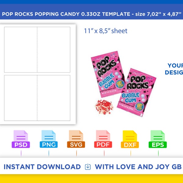 Pop Rocks Popping Candy Template, Svg, Png, Dxf, Eps, Label, Wrapper, Canva, Cricut, Silhouette, Cut File, Sublimation, Printable, Diy, Gift