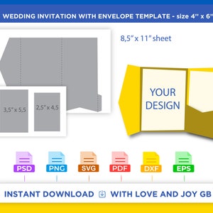 ポケットウェディング招待状封筒テンプレート、Png、SVG、DXF、Eps、Canva、ラベル、ラッパー、カットファイル、Cricut、シルエット、昇華、印刷可能