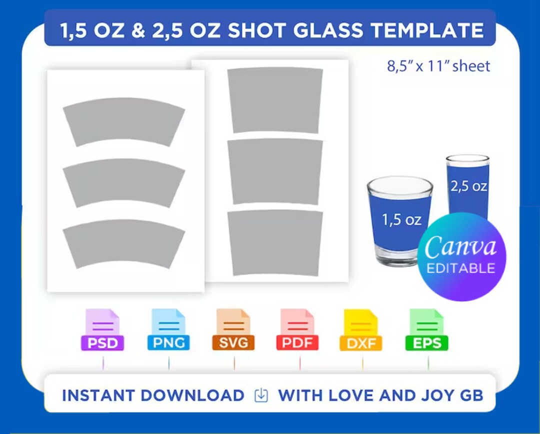 Shot Glass Template, Png, Svg, Psd, Pdf, Dxf, Eps, Ai, Label, Wrap, Canva, Cricut, Silhouette