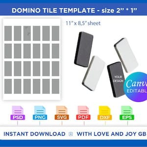 Domino Tile Template, Svg, Png, Dxf, Eps, Label, Wrapper, Canva, Silhouette, Cricut, Cut File, Sublimation, Printable, Digital, Diy, Gift