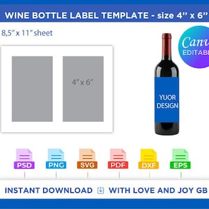 Wine Bottle Template, Png, Svg, Dxf, Eps, Label, Wrapper, Canva, Silhouette, Cricut, Cut file, Sublimation, Printable, Digital, Gift, Diy