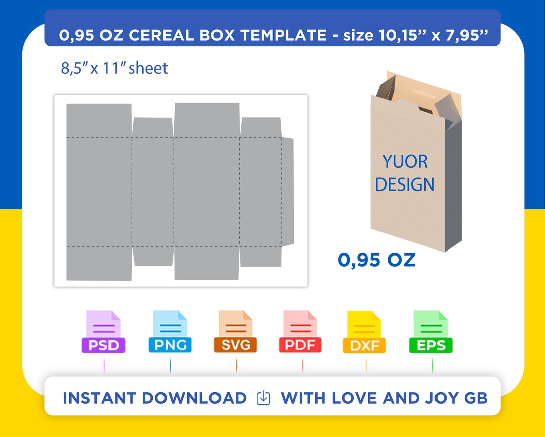 Cereal Packaging Cardboard Box Template, Png, Svg, Dxf, Eps, Diy, Gift