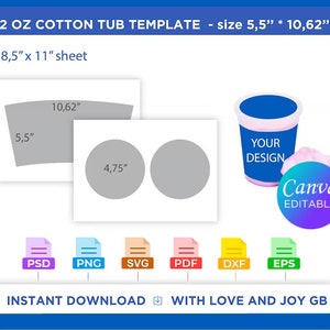 Cotton candy tub Template, Svg, Png, Dxf, Eps, Canva, Label, Wrapper, Cut File, Cricut, Silhouette, Sublimation, Printable, Digital, Gift