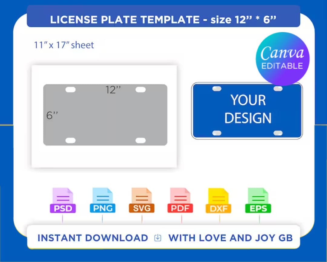 Car License Plate Template, Png, Dxf, Eps, Pdf, Label, Wrapper, Canva ...