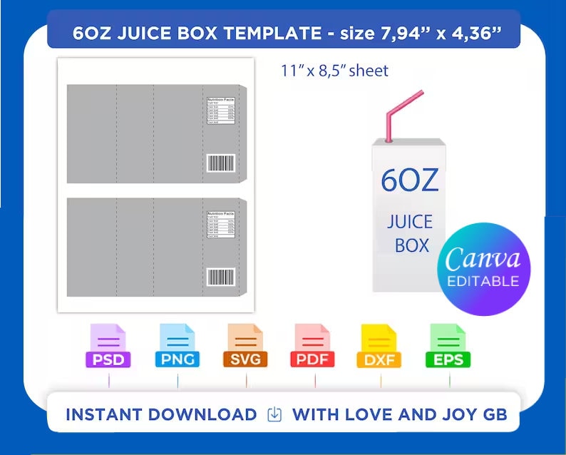 Juice Box Template Juice Box Template, Svg, Png, Dxf, Eps, Pdf, Label, Wrapper, Canva ...