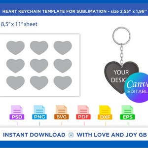 Heart Keychain Template, Png, Svg, Dxf, Eps, Label, Wrapper, Canva, Cricut, Silhouette, Sublimation, Cut File, Printable, Digital, Diy, Gift