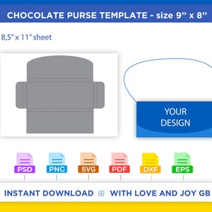 Chocolate Bar Purse Bag Template, Svg, Png, Dxf, Eps, Pdf, Wrapper, Label, Canva, Cricut, Silhouette, Sublimation, Printable, Digital, Gift