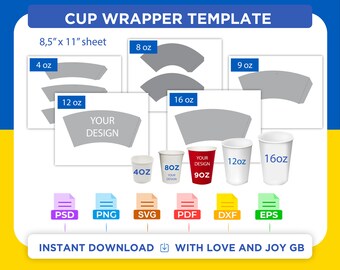 custom paper hot cups Bundle Cup Wrapper Template, Svg, Png, Dxf, Eps, Pdf, Label, Wrapper, Canva, Cricut, Silhouette, Cut File, Sublimation, Printable, Diy, Gift