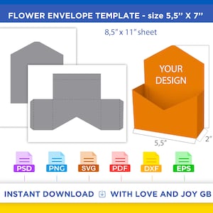 Flower Envelope Box Template, Png, Svg, Dxf, Eps, Canva, Label, Wrapper, Cut File, Cricut, Silhouette, Sublimation, Printable, Digital, Gift