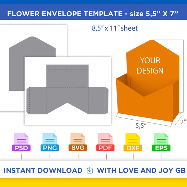 Flower Envelope Box Template, Png, Svg, Dxf, Eps, Canva, Label, Wrapper, Cut File, Cricut, Silhouette, Sublimation, Printable, Digital, Gift