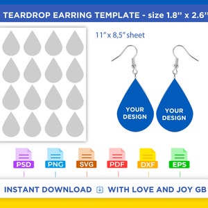Teardrop Shape Earring Template, Svg, Png, Dxf, Eps, Label, Wrapper, Canva, Silhouette, Cricut, Cut File, Sublimation, Printable, Diy, Gift