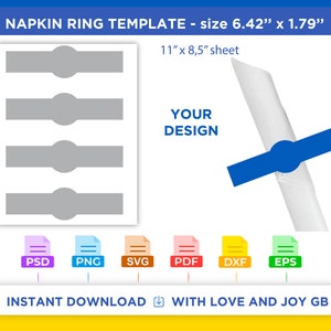 Napkin Ring Template, Png, Svg, Dxf, Eps, Label, Wrapper, Canva, Cricut, Silhouette, Sublimation, Cut file, Printable, Digital, Gift, Diy