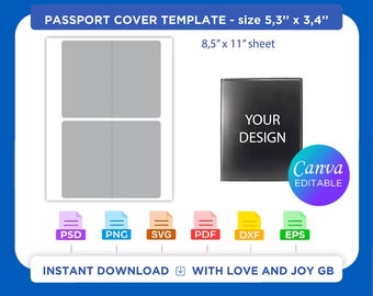 Passport Cover Template, Png, Svg, Psd, Pdf, Dxf, Eps, Diy, Gift, Label, Wrapper, Canva, Cricut, Cut File, Printable, Download, Sublimation