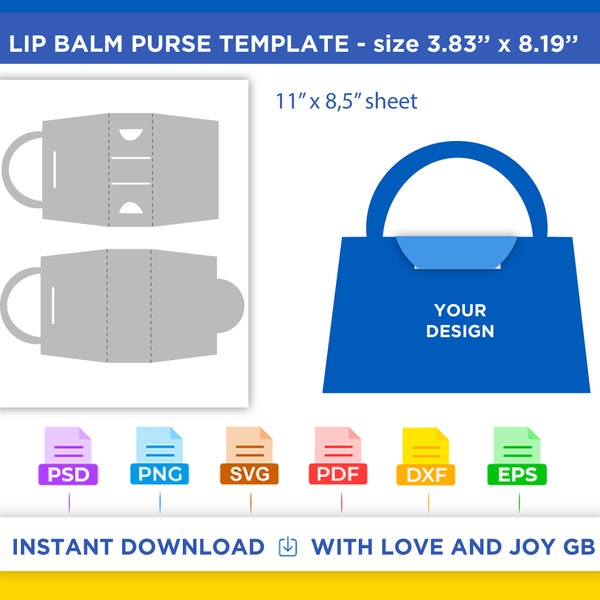 Lip balm Purse Template, Png, Svg, Dxf, Eps, Label, Wrapper, Canva, Cricut, Silhouette, Sublimation, Cut file, Printable, Digital, Gift, Diy