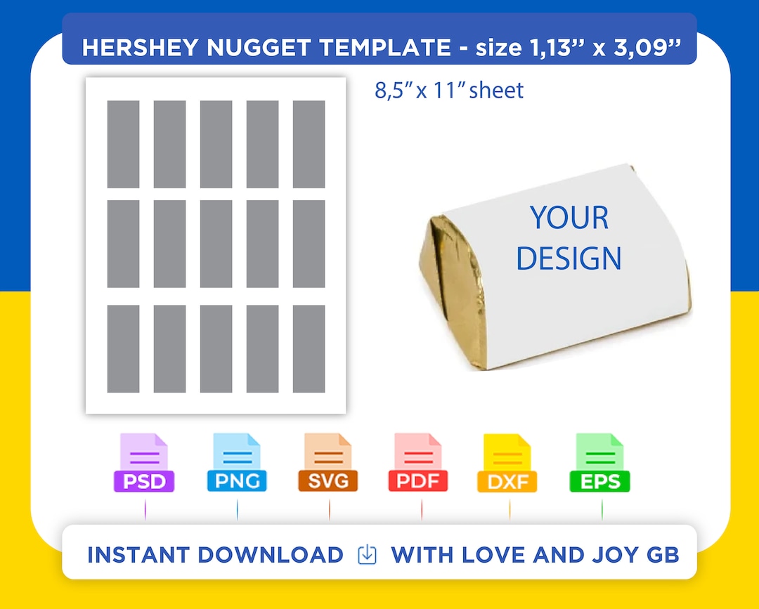 Hershey Nugget Template, Png, Svg, Dxf, Eps, Pdf, Psd, Diy, Gift, Label