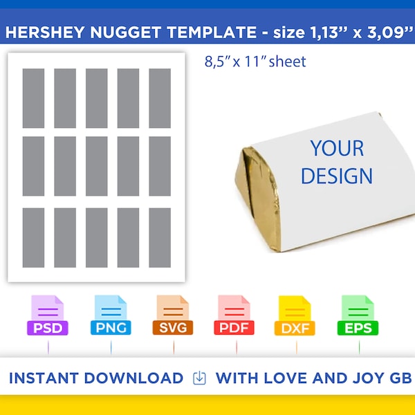 Hershey Nugget Template, Png, Svg, Dxf, Eps, Pdf, Psd, Diy, Gift, Label, Wrapper, Canva, Cricut, Cut File, Sublimation, Printable, Download