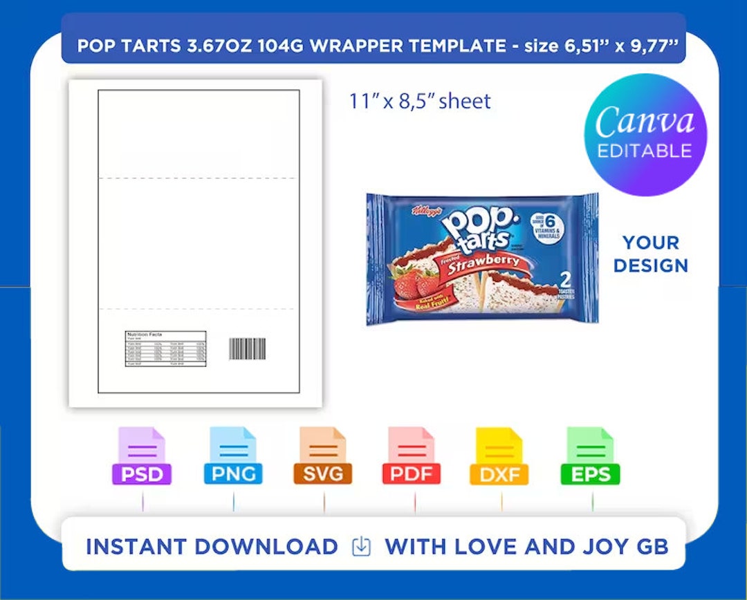 Pop Tarts Template, Svg, Png, Dxf, Eps, Label, Wrapper, Canva, Cricut ...