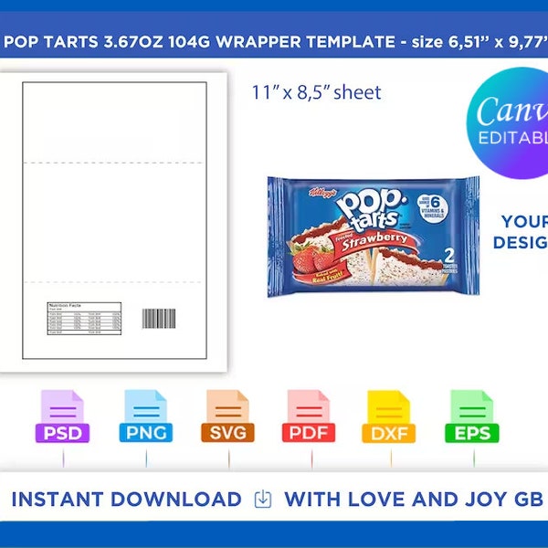 Pop Tarts Template, Svg, Png, Dxf, Eps, Label, Wrapper, Canva, Cricut, Silhouette, Cut File, Sublimation, Printable, Digital, Gift, Diy