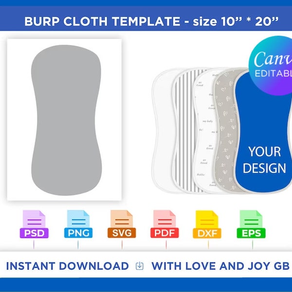 Baby Burp Cloth Template, Png, Svg, Dxf, Eps, Label, Wrap, Canva, Cricut, Silhouette, Sublimation, Cut File, Printable, Digital, Diy, Gift