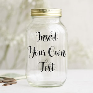 Personalised Money Jar – Handmade Piggy Bank Gift, Custom Vinyl Decal