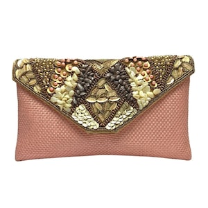 Bolso de mano con adornos bordados y cuentas de yute Pembe, bolso de mano de noche, bolso de mano de fiesta