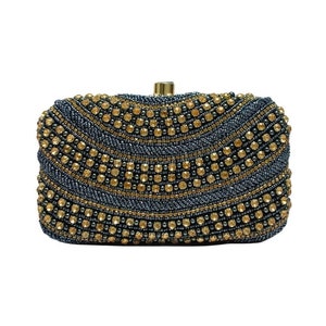 Bolso de mano con adornos bordados con cuentas de lapislázuli, bolso de mano de noche, bolso de mano de fiesta