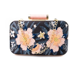 Cartera de mano con bordado floral Mawar, cartera de mano de noche, cartera de mano de fiesta, cartera de mano de boda, cartera de mano de graduación