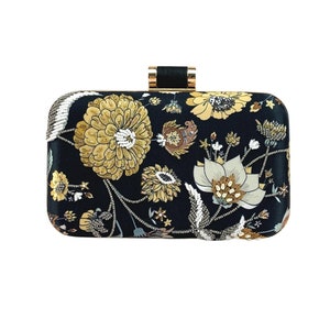 Bolso de mano con adornos florales bordados de fresia para noche, fiesta, boda o graduación