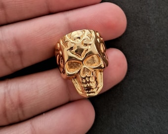 14K Solid Gold Skull Ring, Men's Skull Ring, Handmade skull ring, Gothic Skull Ring, Gift For Boyfriend, For Him, Halloween gift