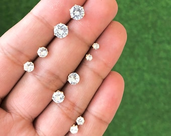14k Solid Gold Diamond Stud Earring, Round Diamond Solitaire Stud, Unisex Men&#39;s Women&#39;s, Light Weight Studs, Bridesmaid Gift, For Mother