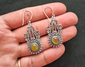 Oxidized Dangle Drop Stone Earrings, Silver Platted Earrings, Colour Stone Earrings, Earrings For Her, Gift For Mother, Boho Hippe Earrings