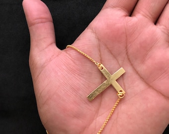 14K Gold Minimal Cross Necklace, Tinny Sideways Cross Necklace, Christmas Gift, Gift For Her /Mother/ Bride, Bridesmaid Layering Jewelry